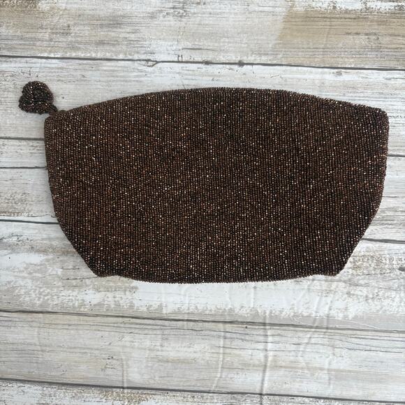 VTG Bag By Josef Beaded Clutch Purse Bronze Metallic Zip Top Evening Glam Disco - Picture 1 of 12